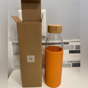 Reusable Glass  Water Bottle with Orange Silicone